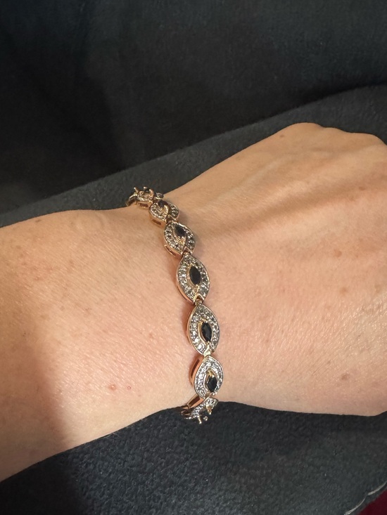 Umi Jewelry - Sterling silver gold Bracelet with Black Crystal Marquise and diamonds.